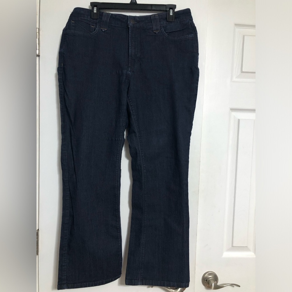 NYDJ bootcut dark wash jeans women’s size 14WP. Dark‎ wash double belt loops
